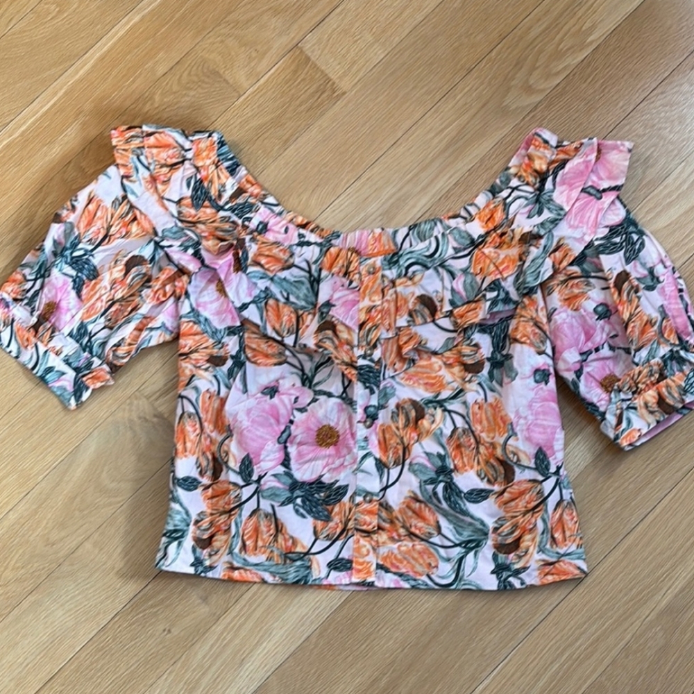 ๐๏ธ Anthropologie Cecilia Pettersson Floral Print with Elastic Shoulder Top. NWT - Picture 7 of 12